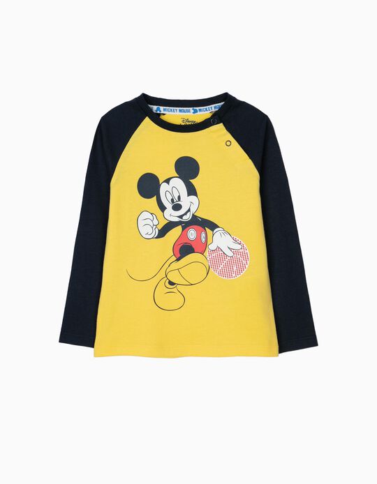 T-shirt de Manga Comprida para Beb&eacute; Menino 'Mickey', Amarela e Azul