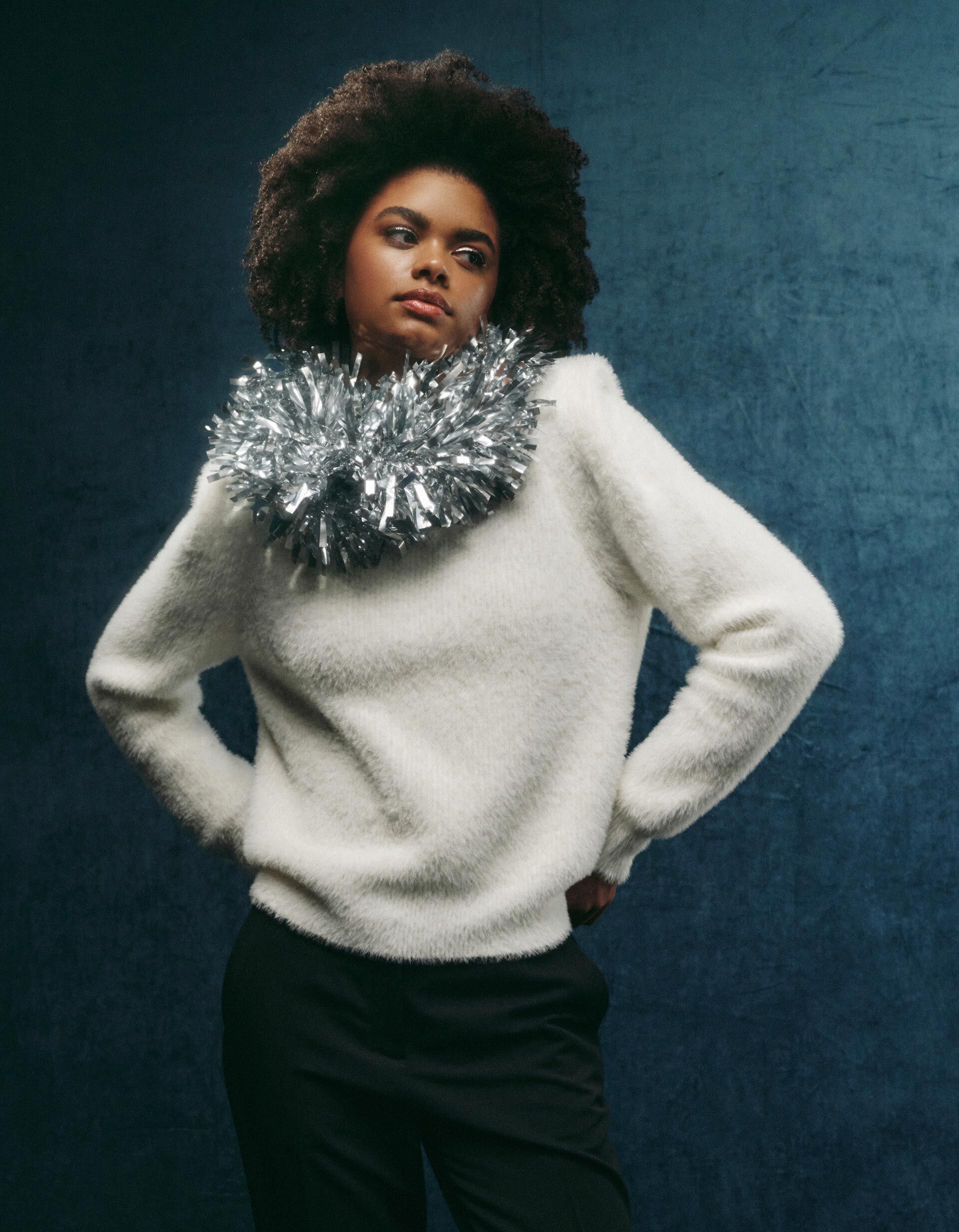 Comprar Online Camisola com Efeito de Pelo, Mulher, Branco