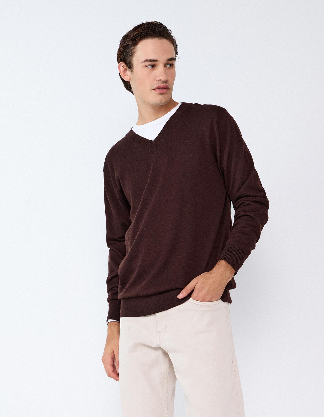 Camisola De L&atilde; Merino, Homem, Castanho Escuro