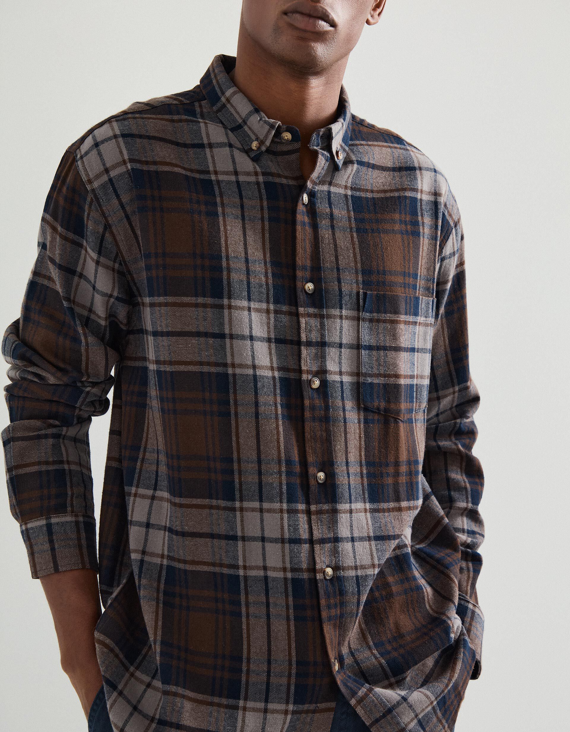 Comprar Online Camisa Flanela de Xadrez, Homem, Castanho Escuro