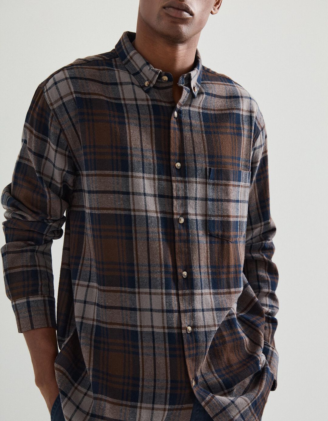 Camisa Flanela de Xadrez, Homem, Castanho Escuro