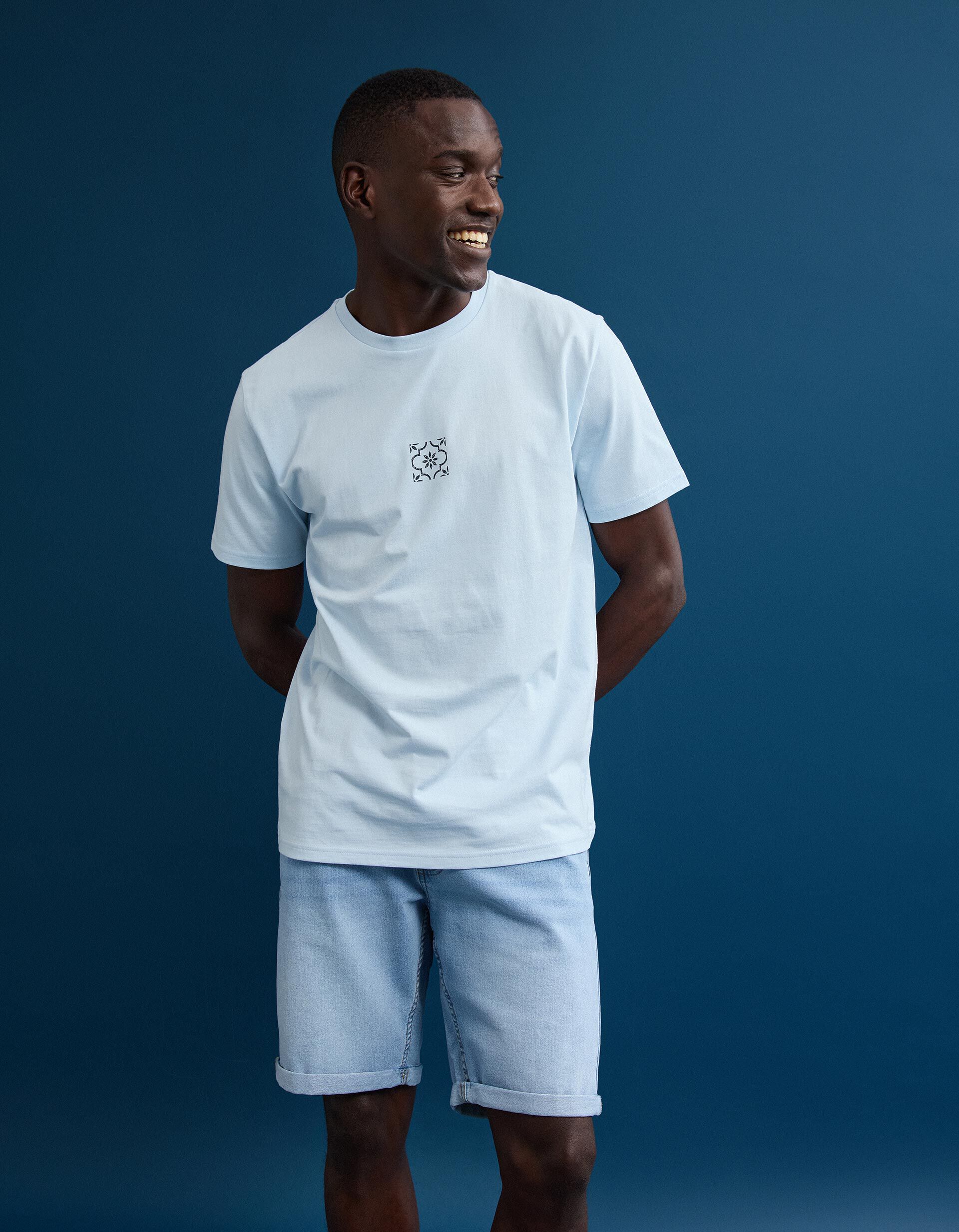 Comprar Online T-shirt Jersey Estampada, Homem, Azul Claro