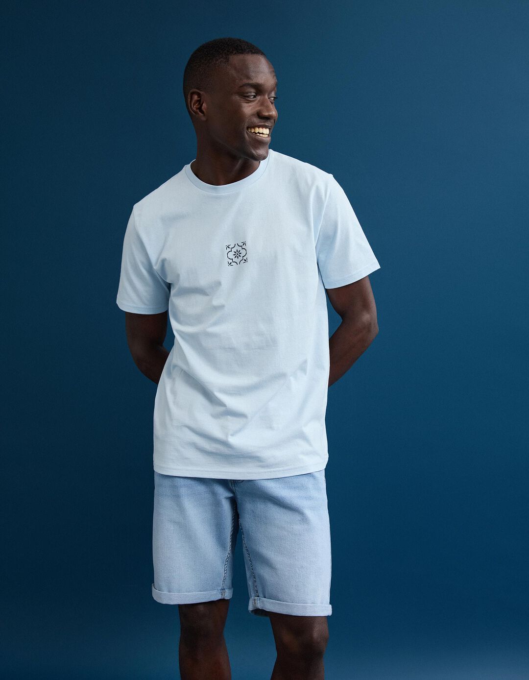 T-shirt Jersey Estampada, Homem, Azul Claro