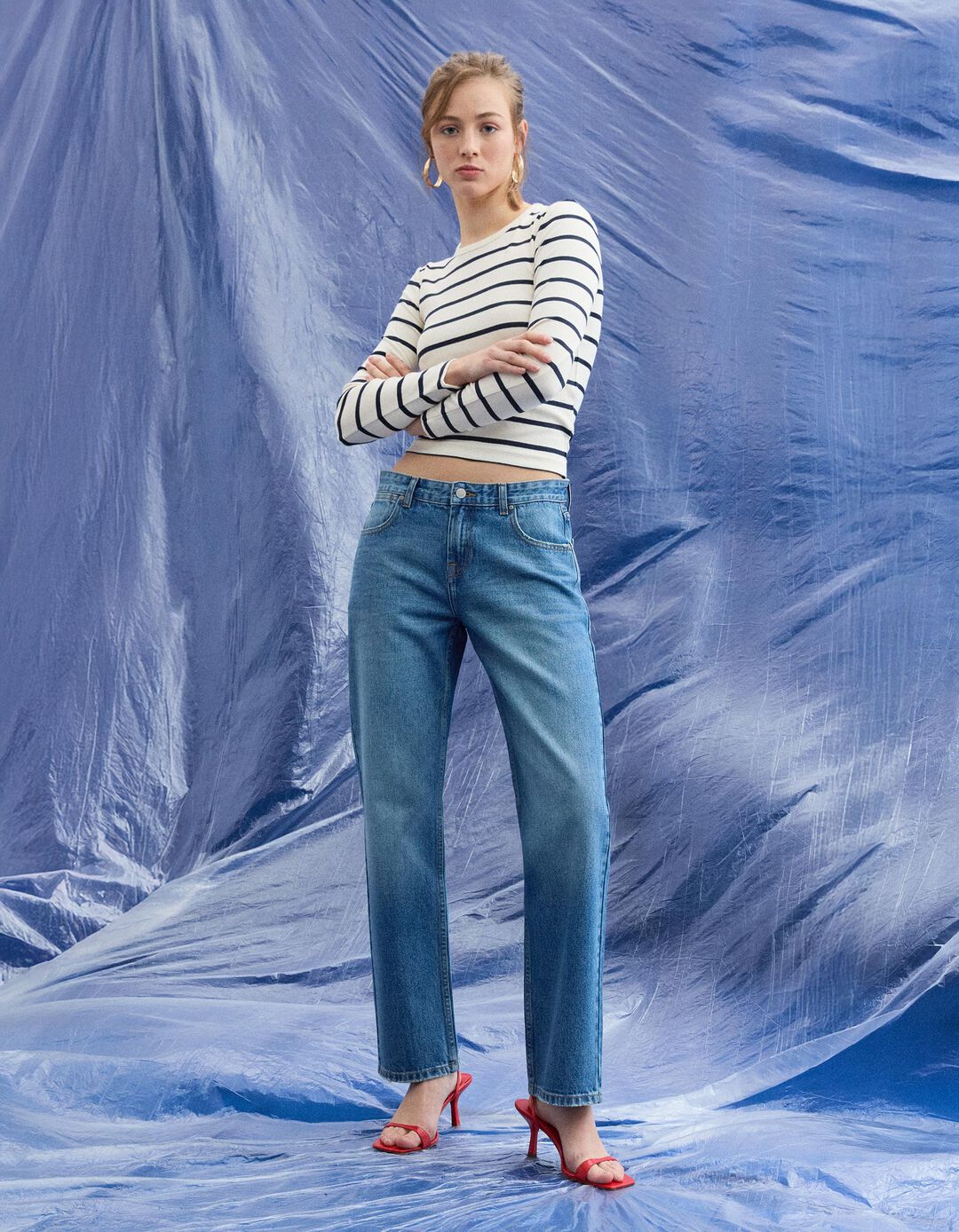 Cal&ccedil;as de Ganga 'Straight Fit', Mulher, Azul