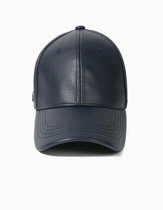 Leather Cap, Dark Blue, for Men