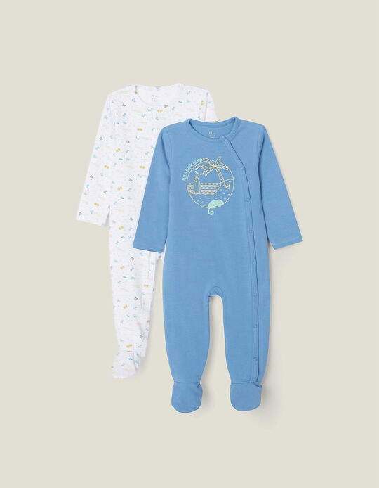 2 Sleepsuits for Babies 'Aloha', White/Blue