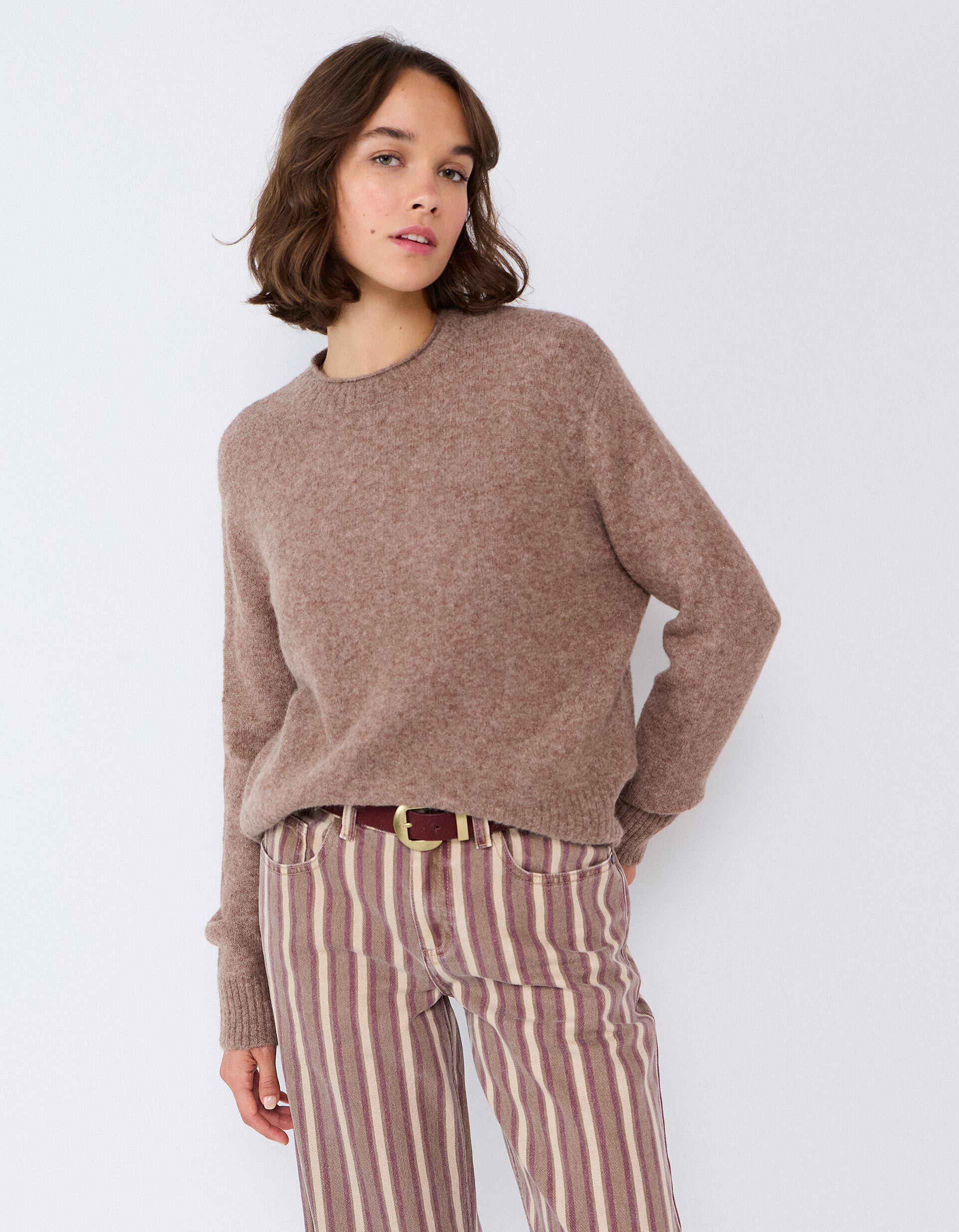 Comprar Online Camisola Em Mistura De L&atilde; E Alpaca, Mulher, Bege Escuro