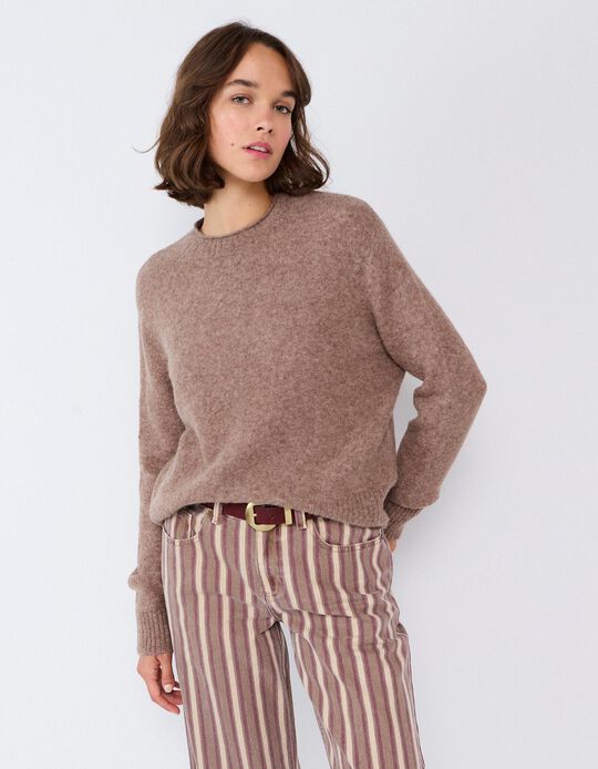 Comprar Online Camisola Em Mistura De L&atilde; E Alpaca, Mulher, Bege Escuro