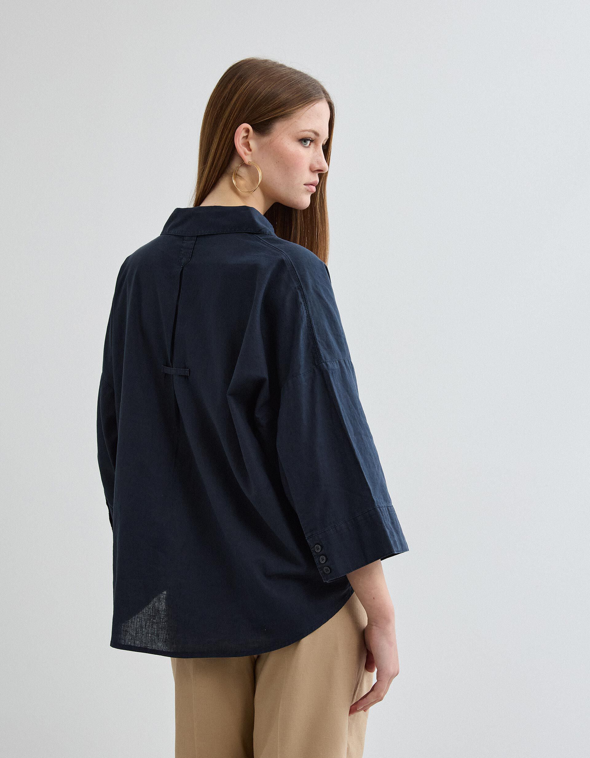 Comprar Online Blusa com Linho, Mulher, Azul Escuro