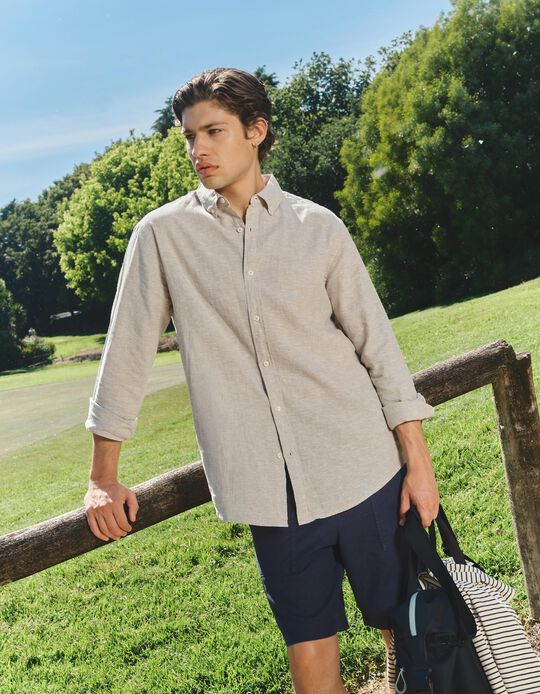 Comprar Online Camisa com Linho, Homem, Cinzento Claro