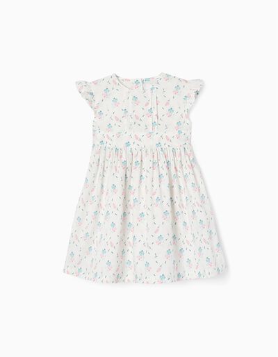 Floral Cotton Dress for Baby Girls, White