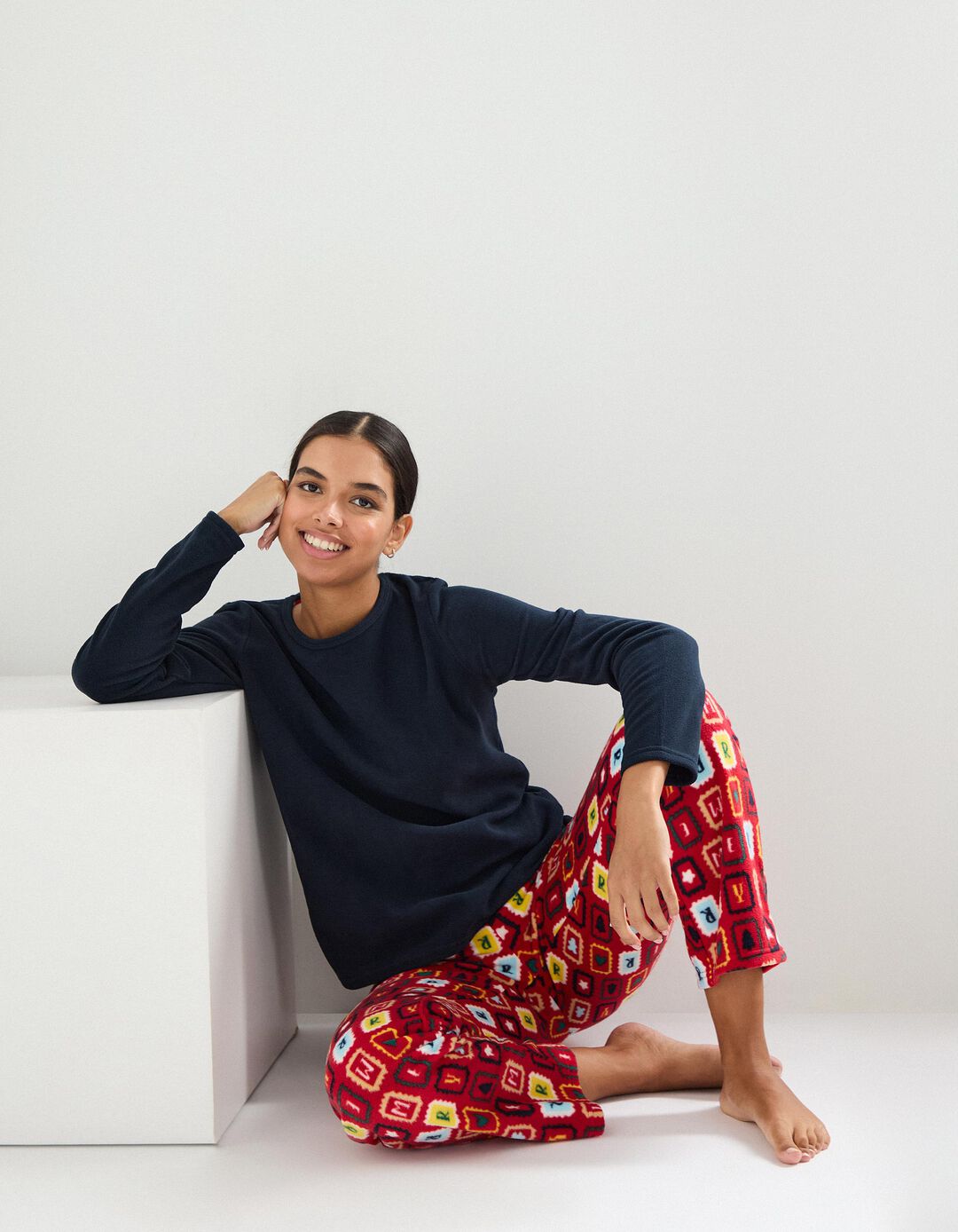 Pijama Polar Natal, Mulher, Azul Escuro