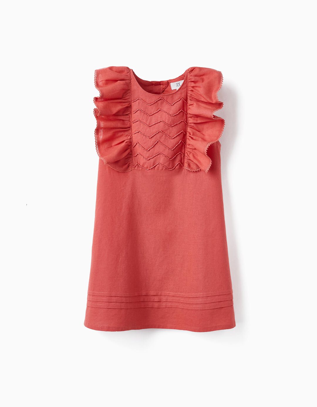 Linen and Cotton Dress with Beads for Girls, Dark Pink