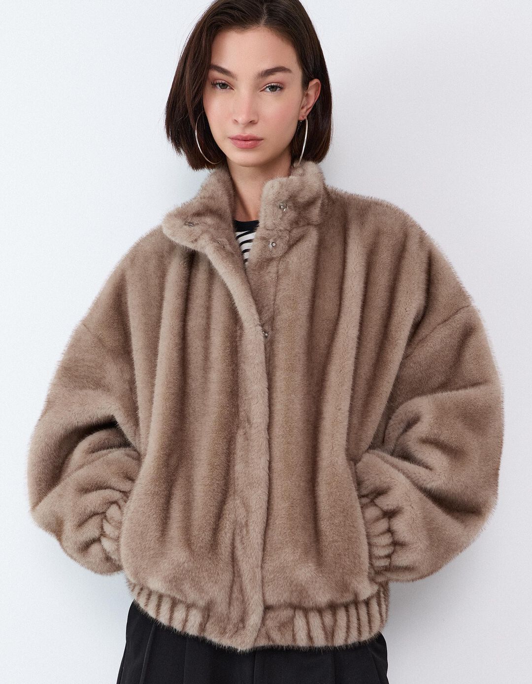 Bomber Efeito Pelo, Mulher, Castanho