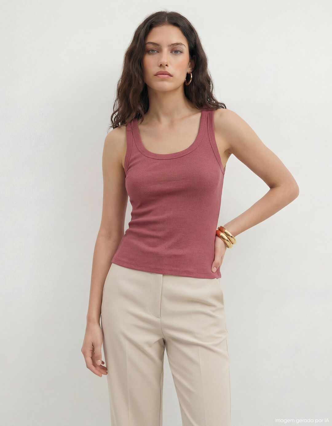 Tank Top Canelado, Mulher, Vermelho