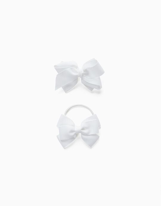 Hair Slide + Bobble with Bow for Babies and Girls, White