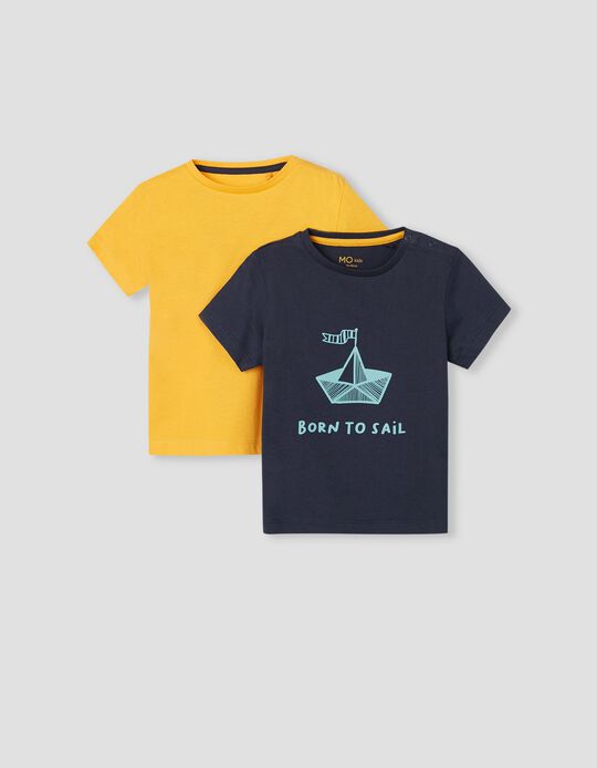 Pack of 2 T-Shirts, Babies, Blue/ Yellow