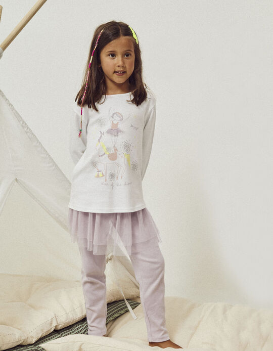 Cotton Pyjamas with Tutu for Girls 'Ballerina', White/Lilac