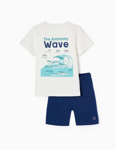 T-shirt + Shorts for Boys 'Waves', White/Dark Blue