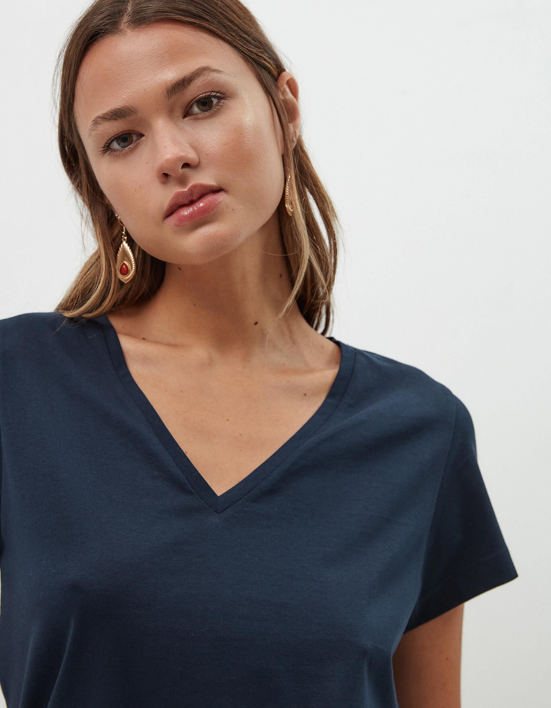 Comprar Online T-shirt Decote em V, Mulher, Azul Escuro