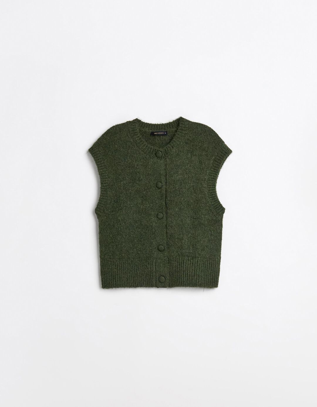 Colete com Lã, Mulher, Verde Escuro