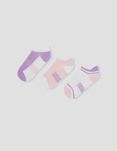 Pack of 3 Pairs of Sports Trainer Socks, Boys, Pink/Lilac