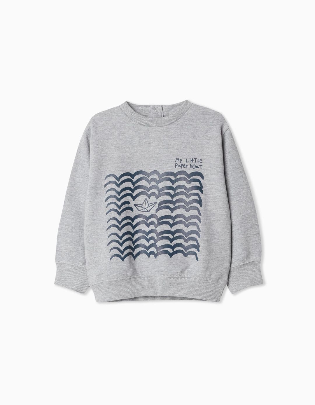Printed Plush Sweatshirt, Baby Boy, Light Gray