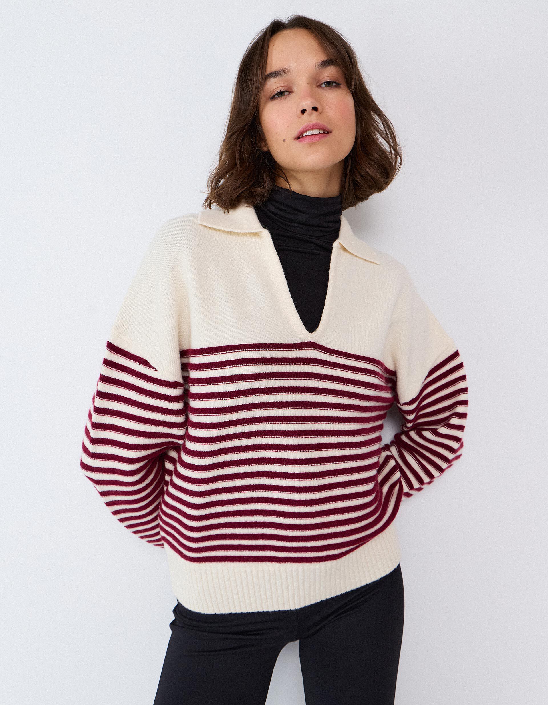 Comprar Online Camisola De Malha &Agrave;s Riscas, Mulher, Vermelho Escuro