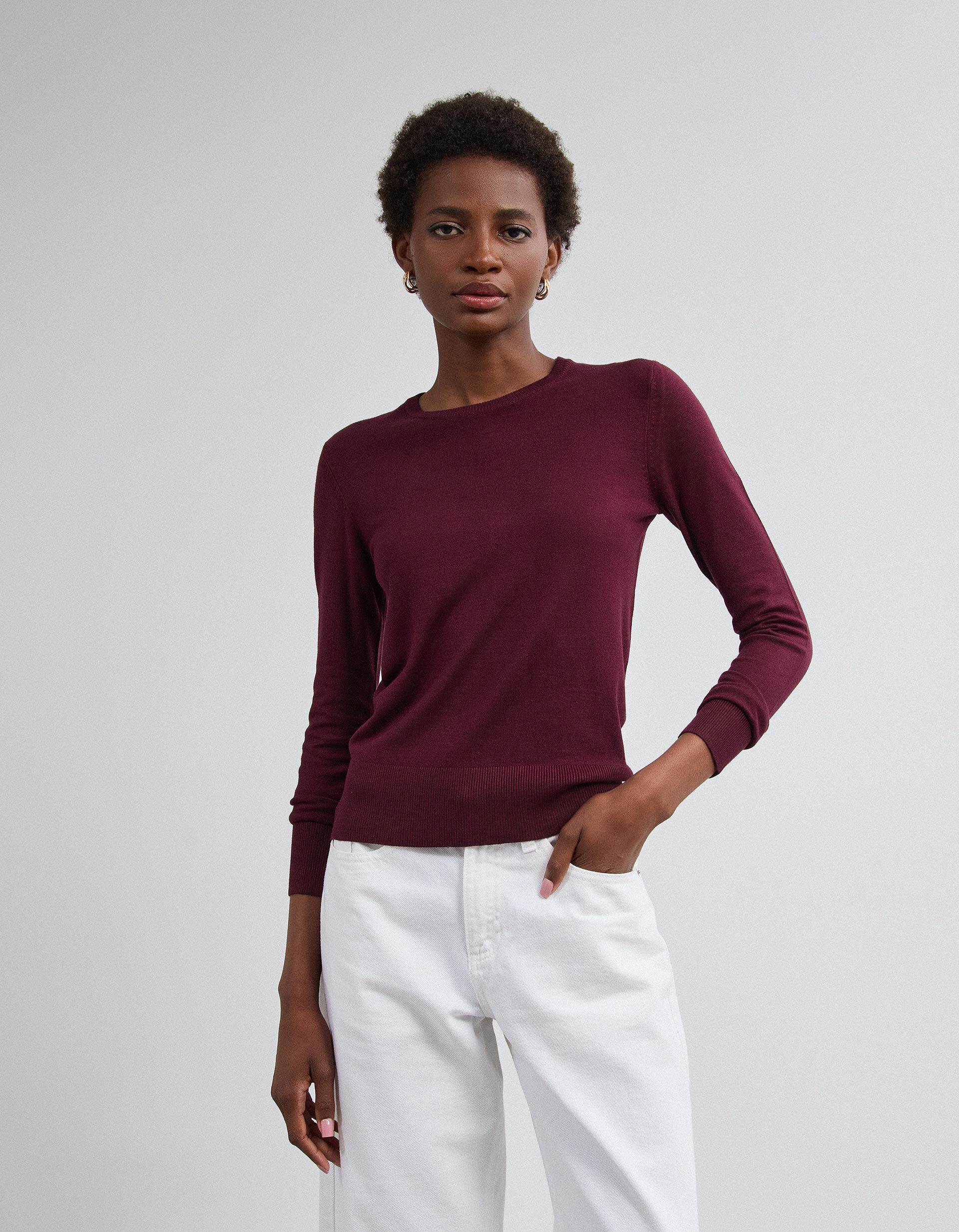 Comprar Online Camisola Tricotada, Mulher, Vermelho Escuro