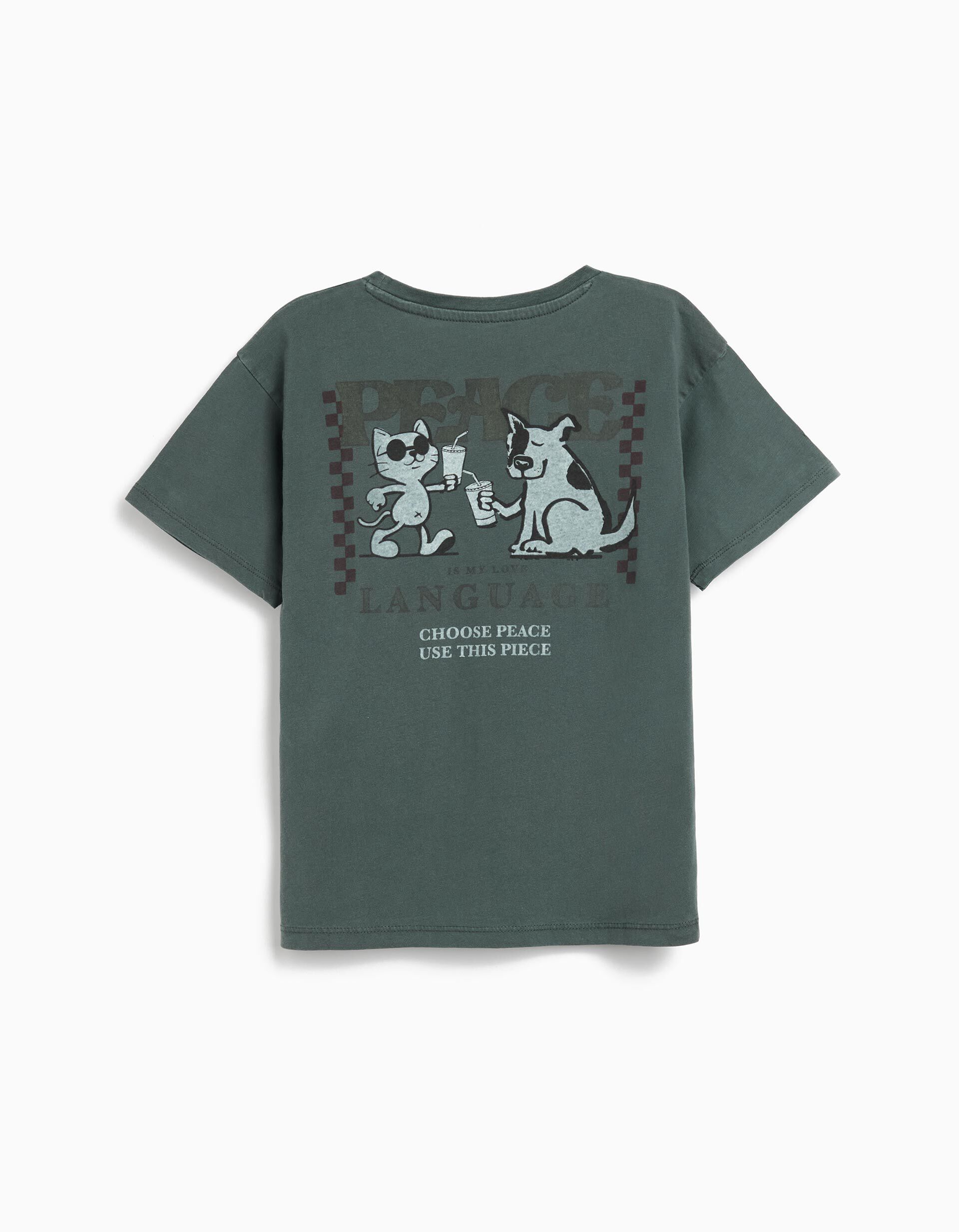 Comprar Online T-shirt 'Peace Language', Menino, Verde Escuro