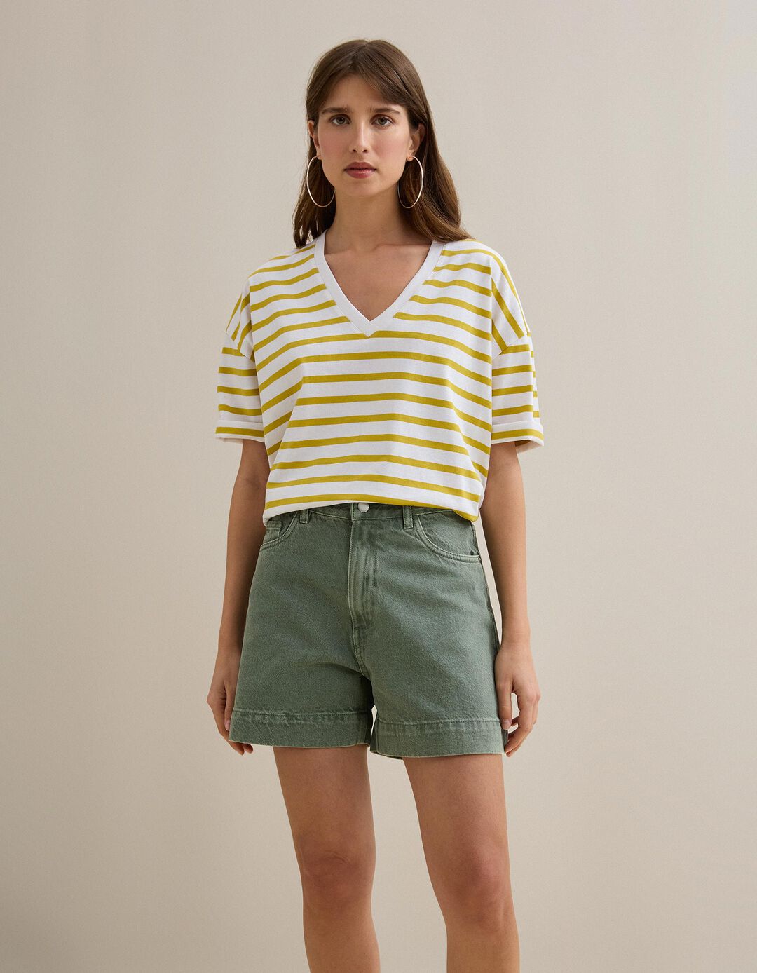 T-shirt Riscas, Mulher, Amarelo