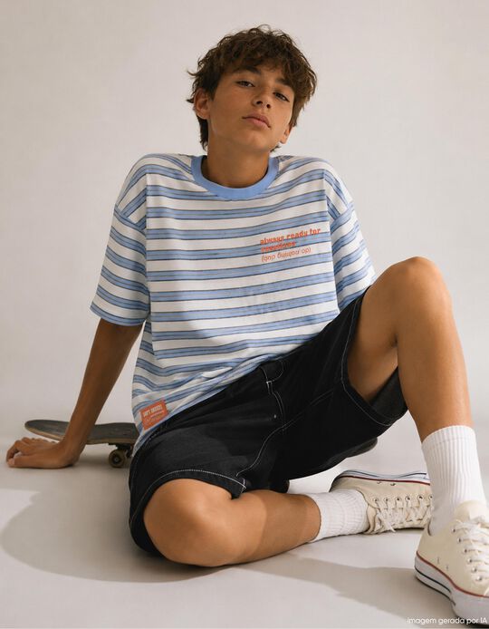 Comprar Online T-shirt &agrave;s Riscas, Menino, Azul