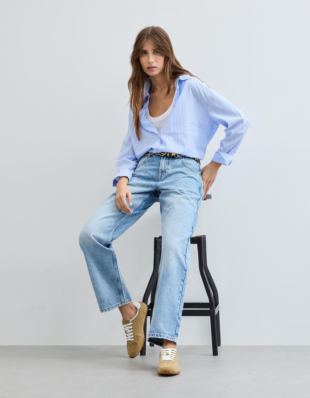 Cal&ccedil;as de Ganga 'Straight Fit', Mulher, Azul Claro