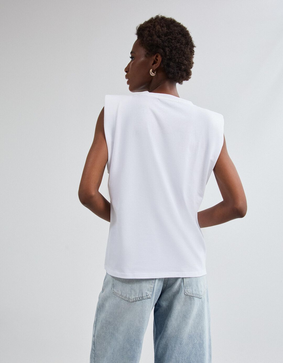 T-shirt Com Ombreiras, Mulher, Branco