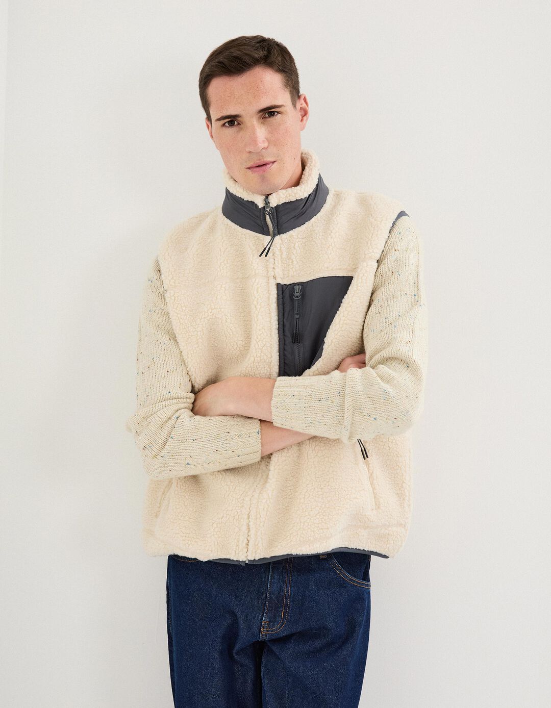 Colete Sherpa, Homem, Bege Claro