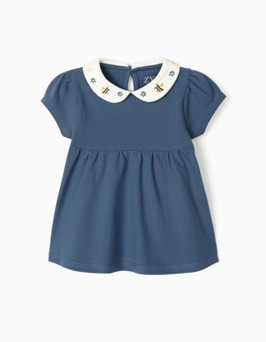 Piqué Knit Blouse for Baby Girls, 'Bee', Blue