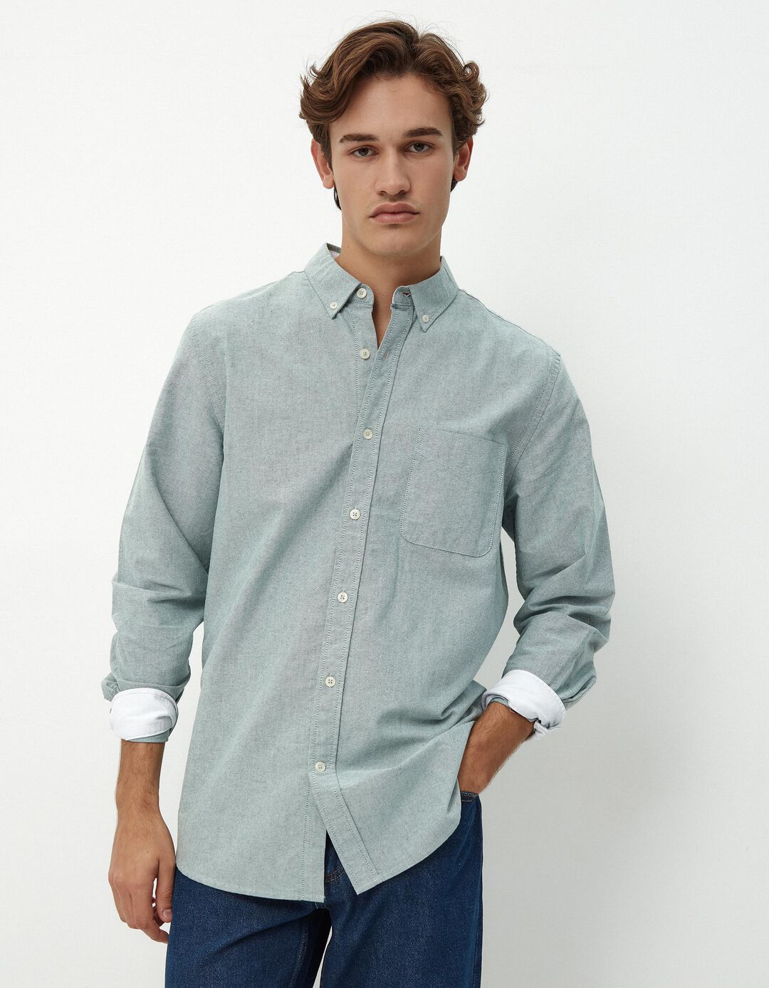 Camisa de Manga Comprida Oxford, Homem, Verde