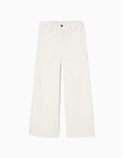 Cotton Twill Trousers for Girls 'Wide Leg', White