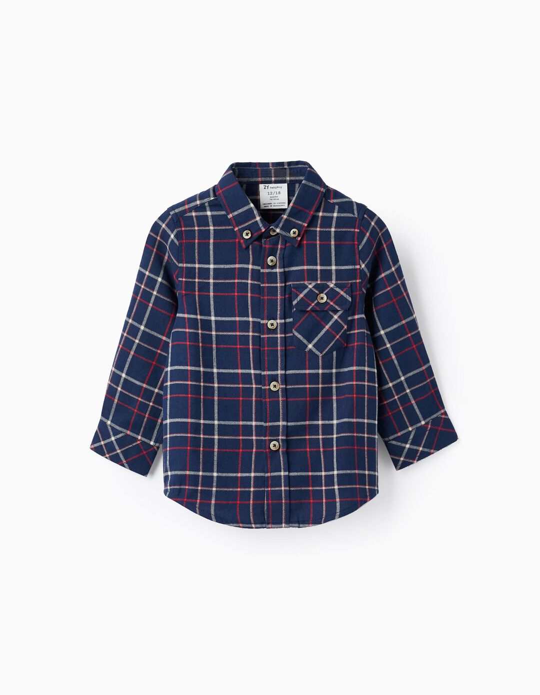 Checked Cotton Shirt for Baby Boys, Dark Blue/Red/White