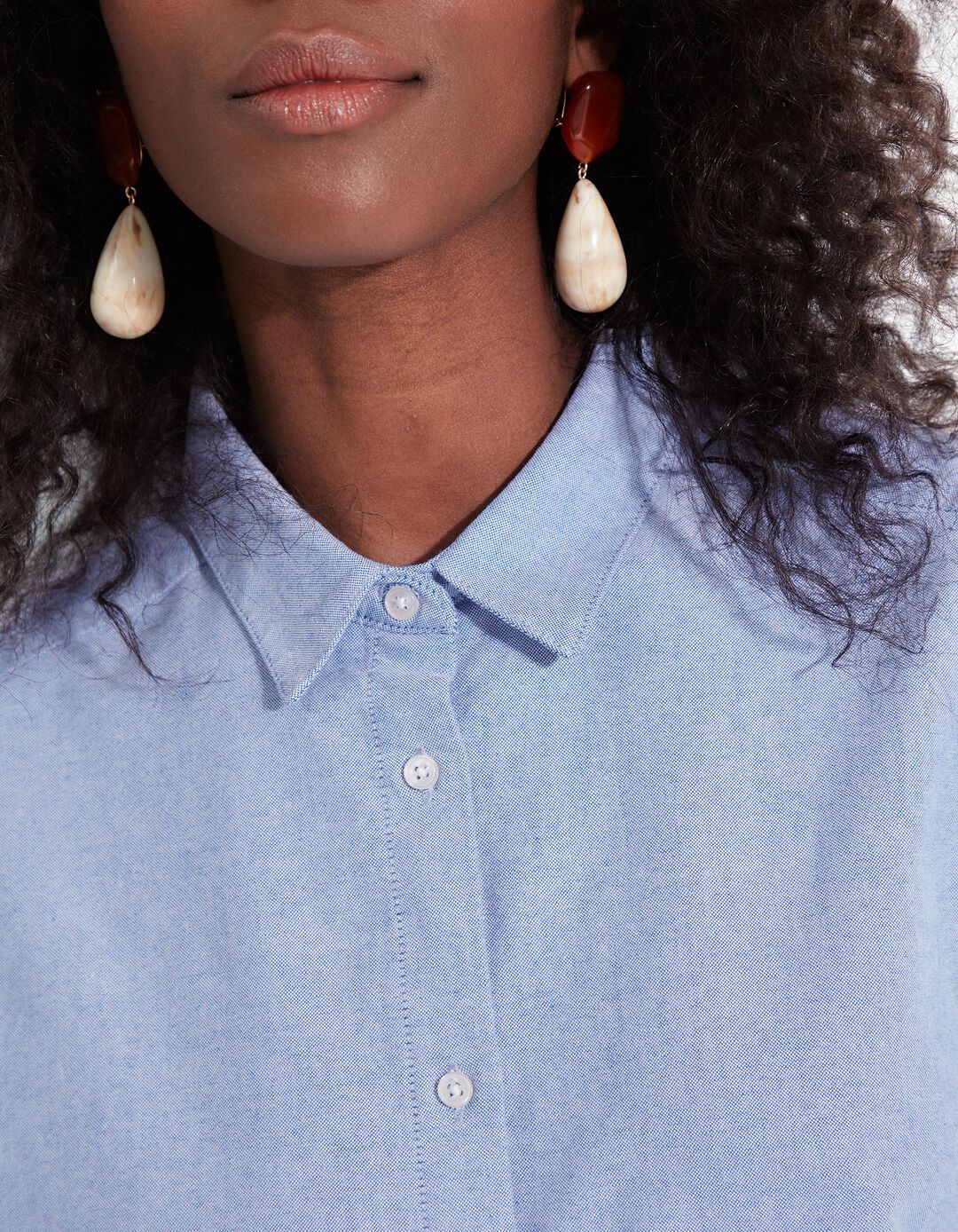 Camisa de Manga Comprida Oxford, Mulher, Azul 