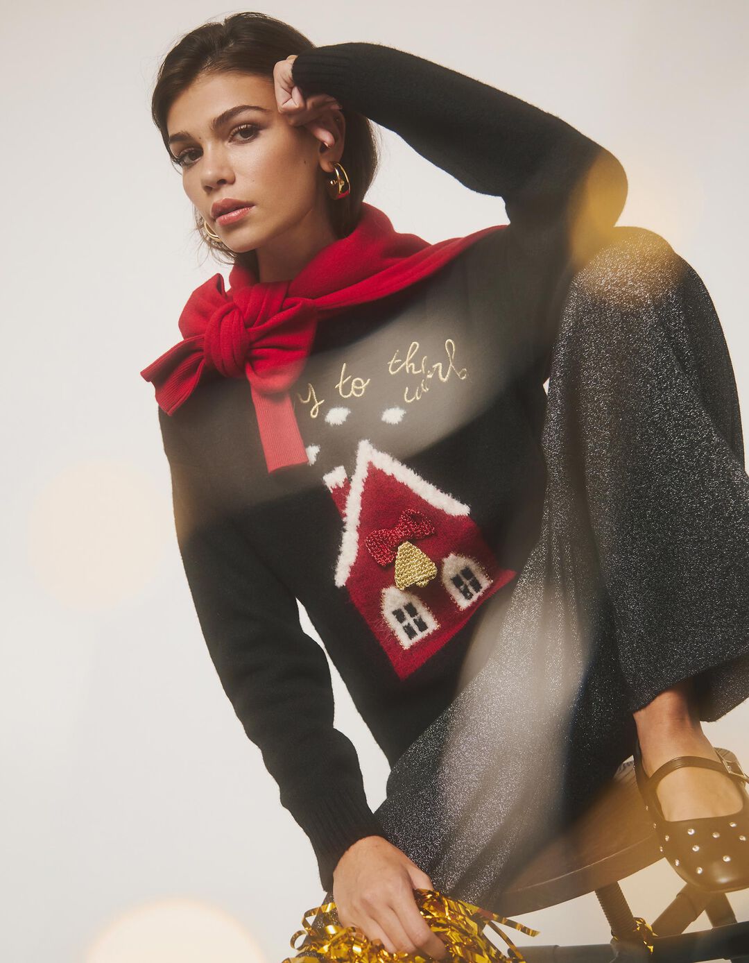 Camisola de Natal com Lã, Mulher, Preto