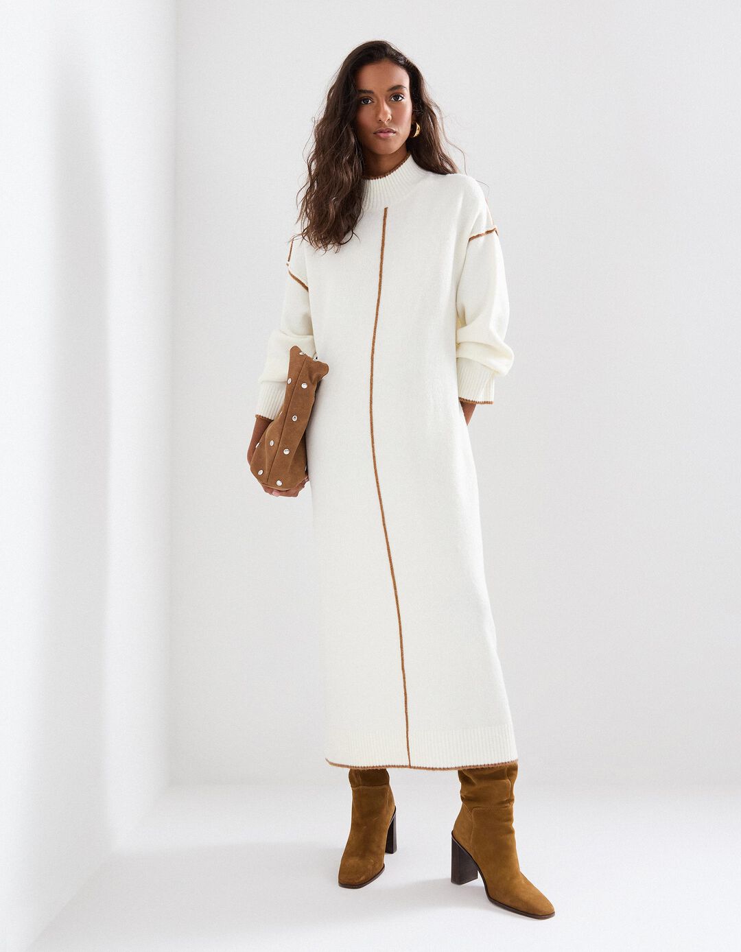 Vestido de Malha com Lã, Mulher, Cru