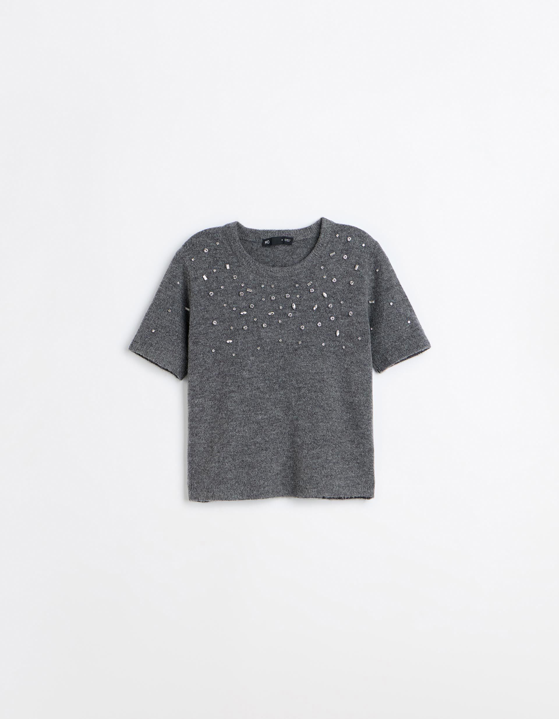 Comprar Online Camisola Tricotada Com Pedras, Mulher, Cinzento Escuro
