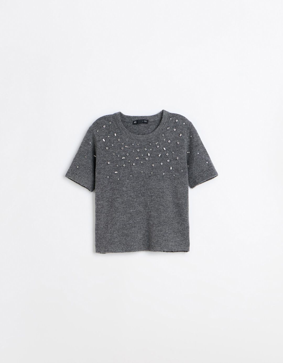 Camisola Tricotada Com Pedras, Mulher, Cinzento Escuro