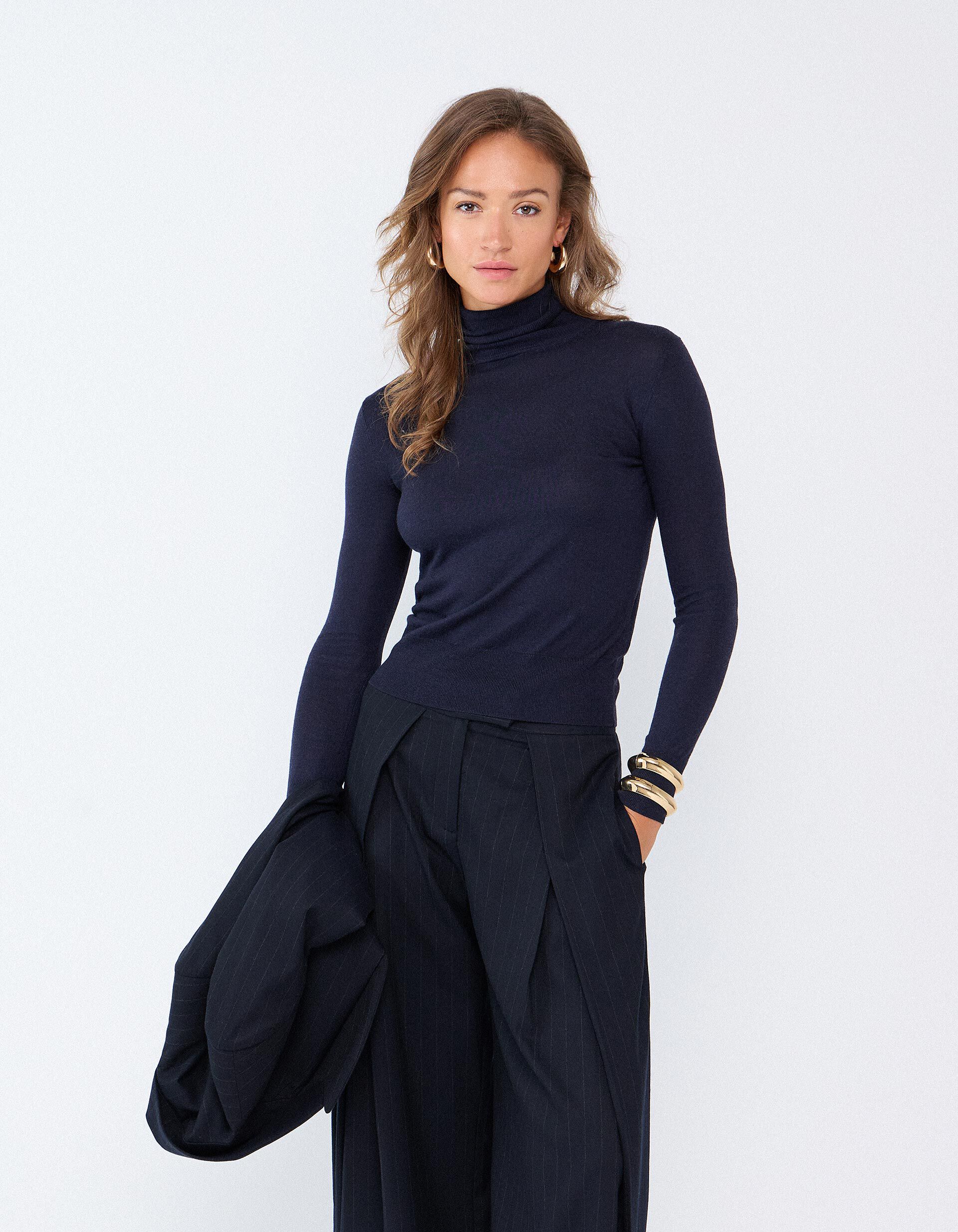 Comprar Online Camisola Gola Alta Com Caxemira, Mulher, Azul Escuro