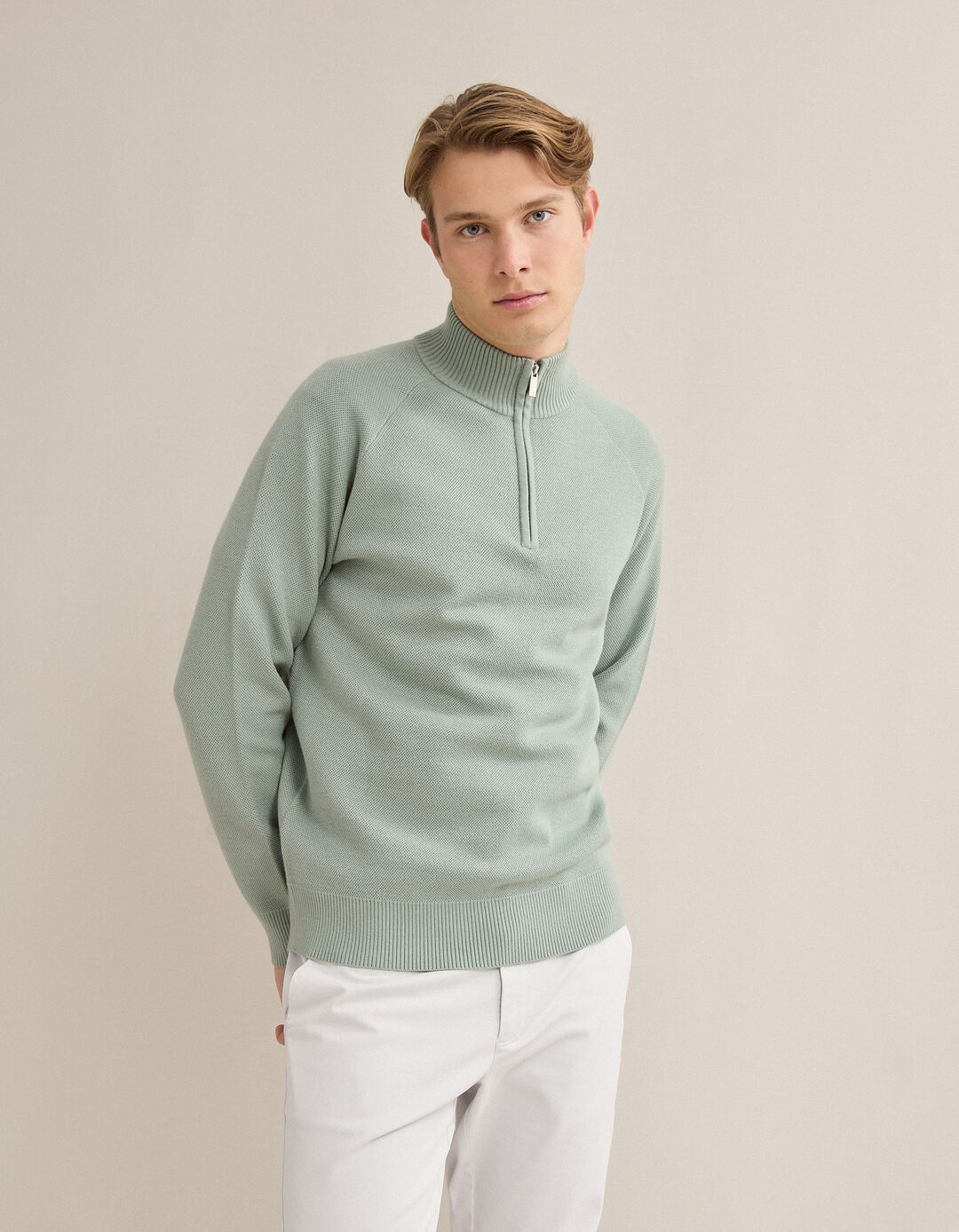 Camisola de Malha Waffle, Homem, Verde Claro