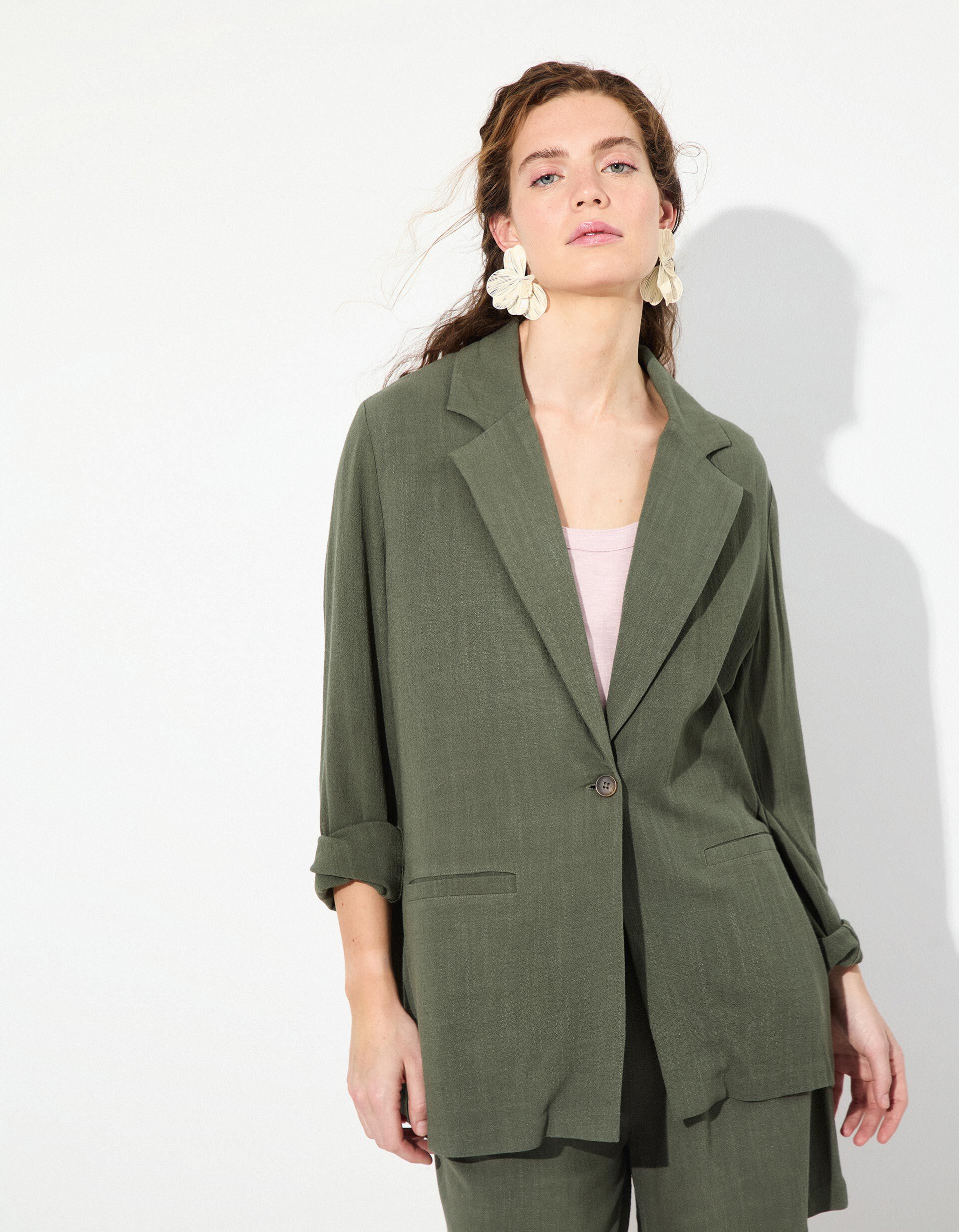 Comprar Online Blazer com Linho, Mulher, Verde Escuro