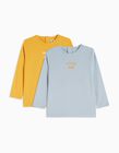 Pack 2 T-shirts de Manga Comprida, Bebé Menino, Azul Claro/Amarelo