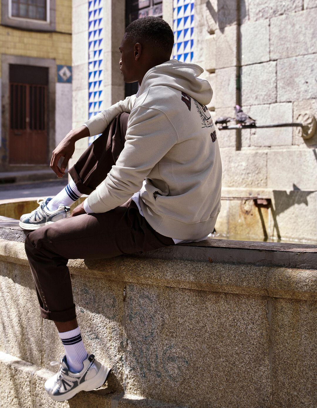 Sweatshirt De Felpa Estampada, Homem, Bege Claro