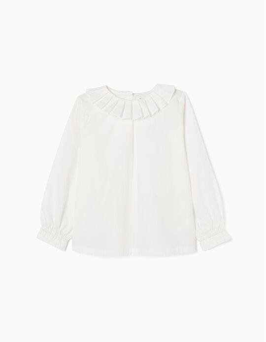 Cotton Pleated Blouse for Girls 'B&S', White